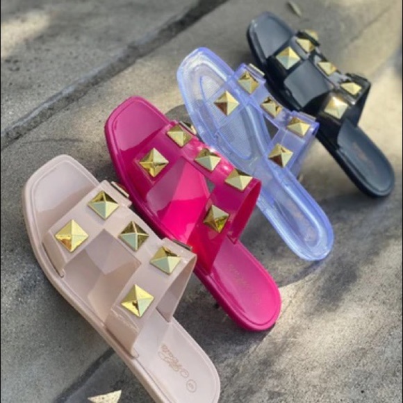 Hot pink studded chunky jelly sandal - Picture 4 of 4